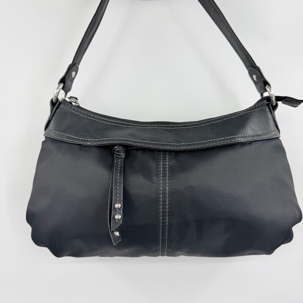 Nine & Co. Black Shoulder Bag Y2K Vintage Mini Side Zip Pocket Faux Leather Trim